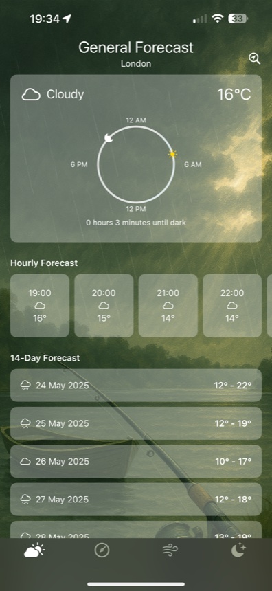 Beforecast weather screen with hourly and daily forecasts